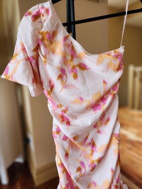 NWT ONLY Eleanor Life One‑Shoulder Dress XS – Pink/Orange Floral (Silver Peony)